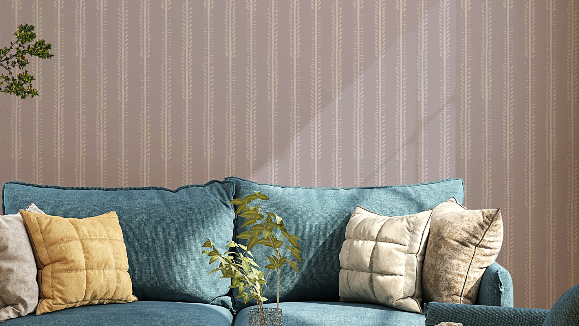 Serene botanical stripes wallpaper in soft tones

