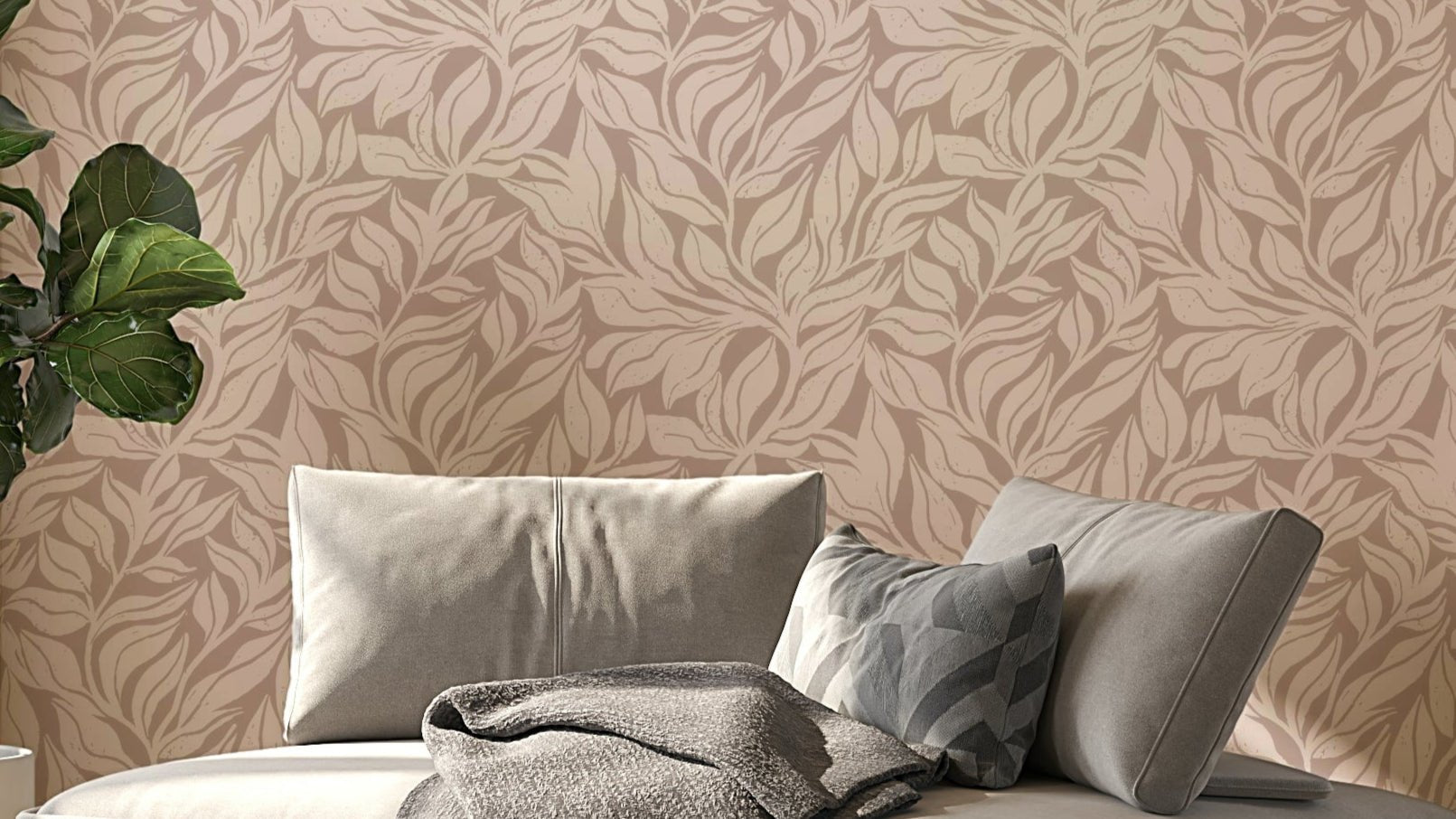 Serene Botanical Wallpaper with soft green leaf designs

