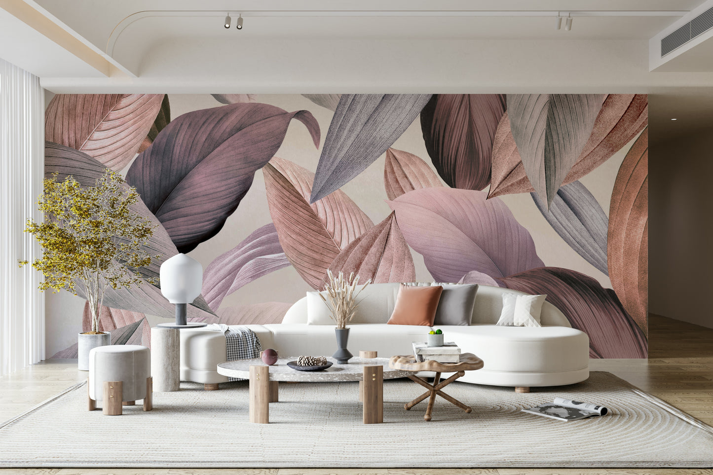 Elegant botanical wall mural with soft green tones

