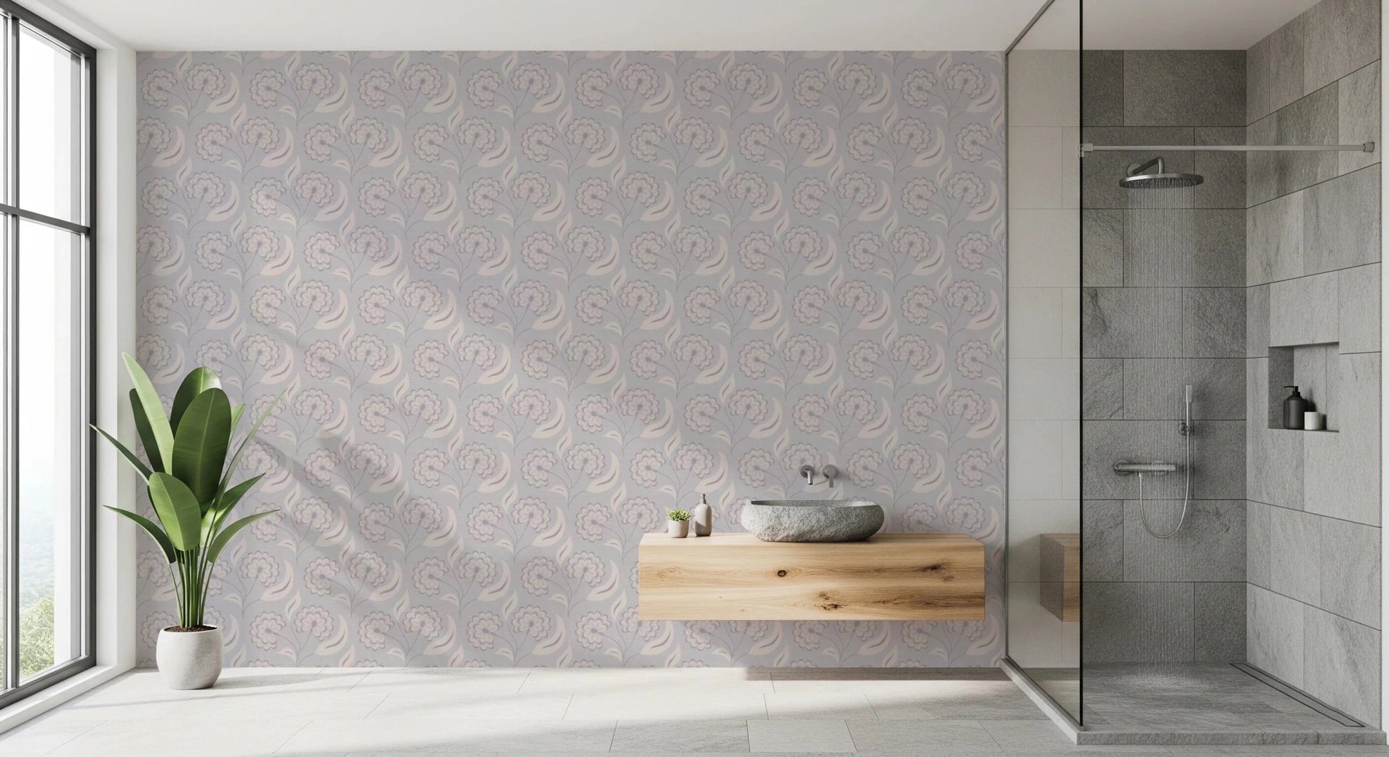 Serene Floral beige Wallpaper⁠