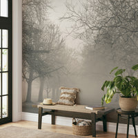 A calming serene mountain wallpaper mural that defines a space.

