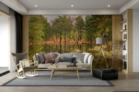 The wallpaper is perfect for a peaceful space.

