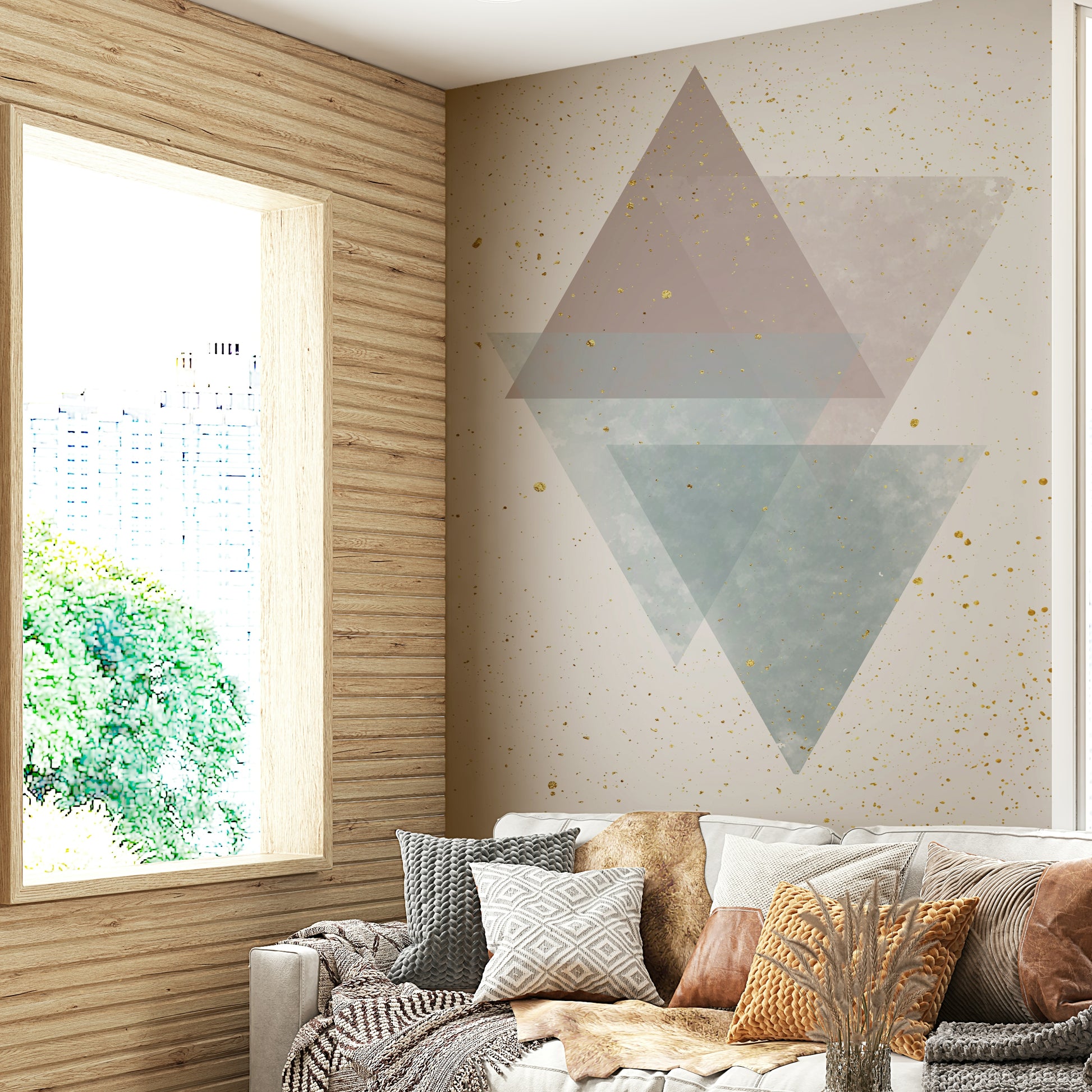 Artistic wall mural with clean, calming geometry


