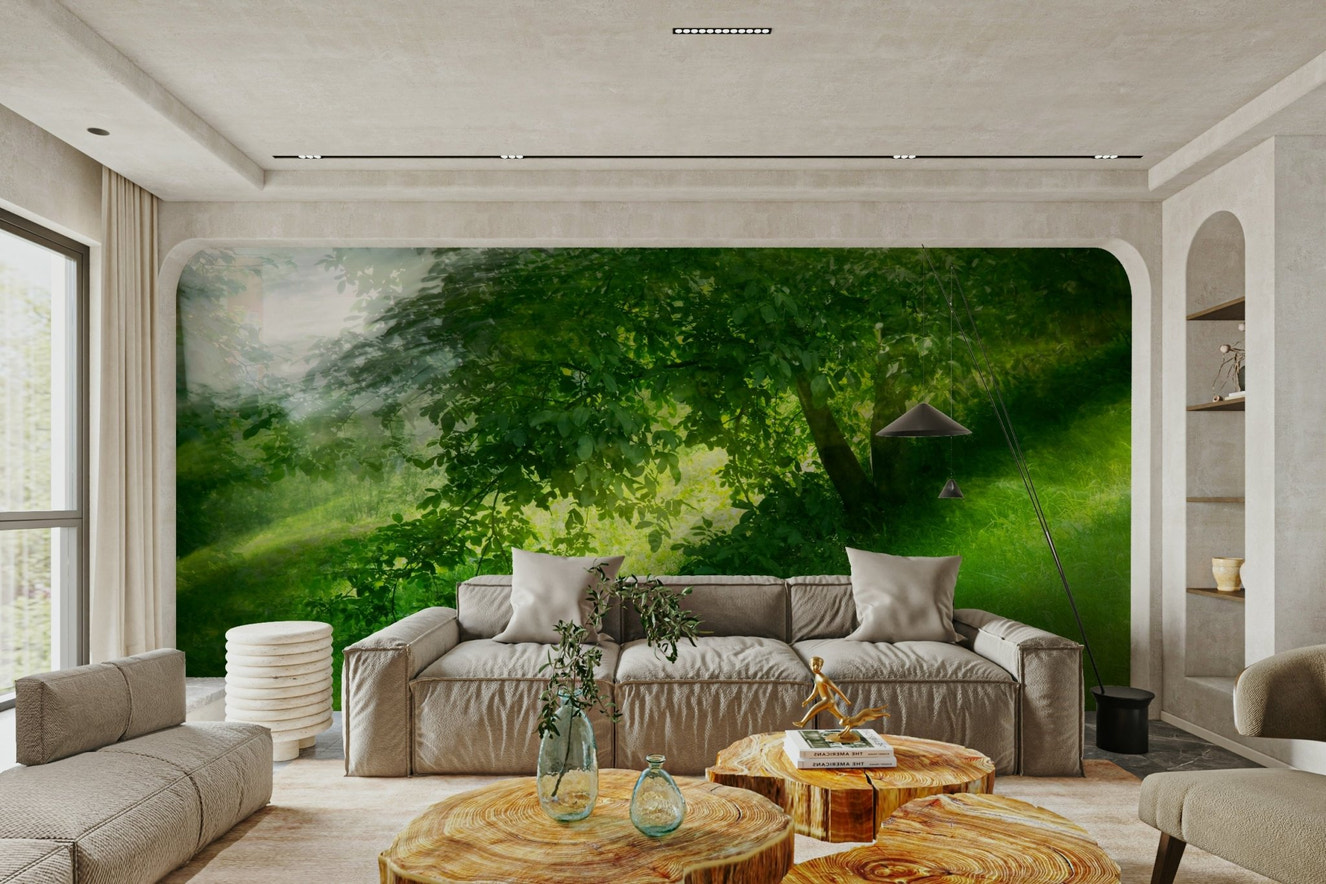 Green landscape mural wallpaper
