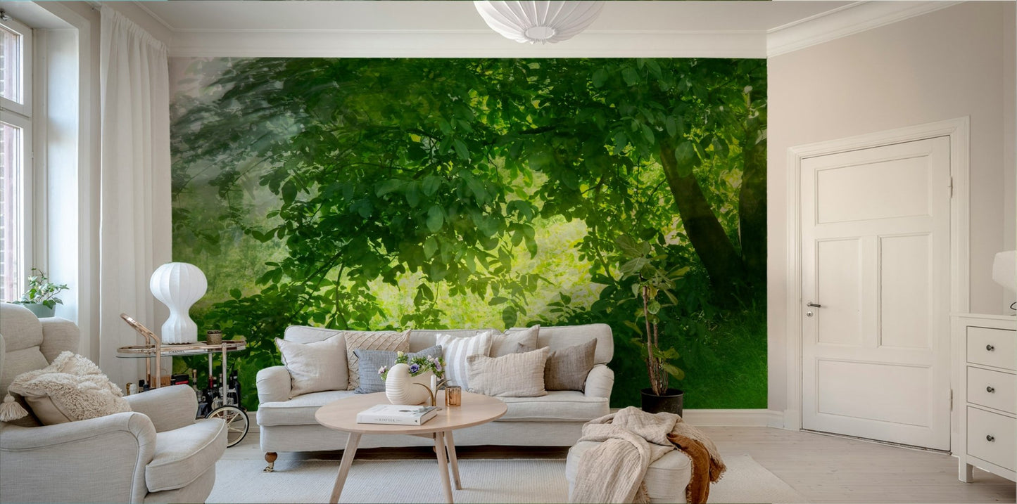 Lush field with tree wallpaper
