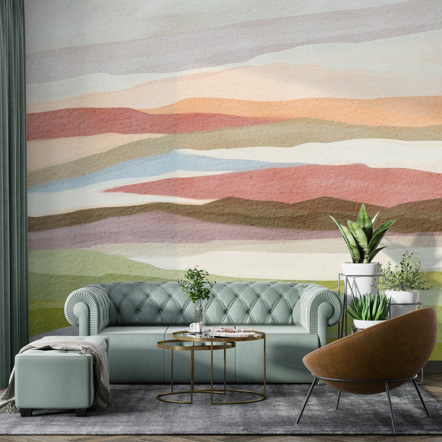 Modern wall mural with soothing horizontal layers

