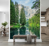 Alpine Lake Reflection scenery premium wall product towering pines.