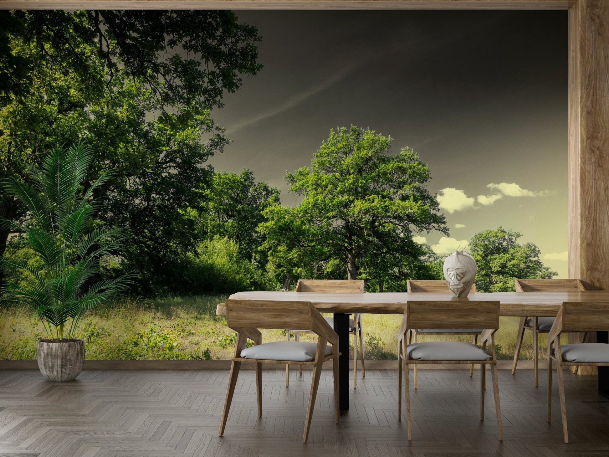 Natural contrast wall mural design

