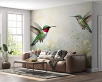 A tranquil scene of a hummingbird near wildflowers, ideal for adding elegance to a Living room wall mural.