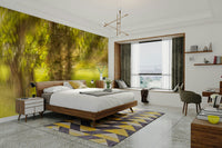 A corner view of the room, showing how the mural provides a calm mood.

