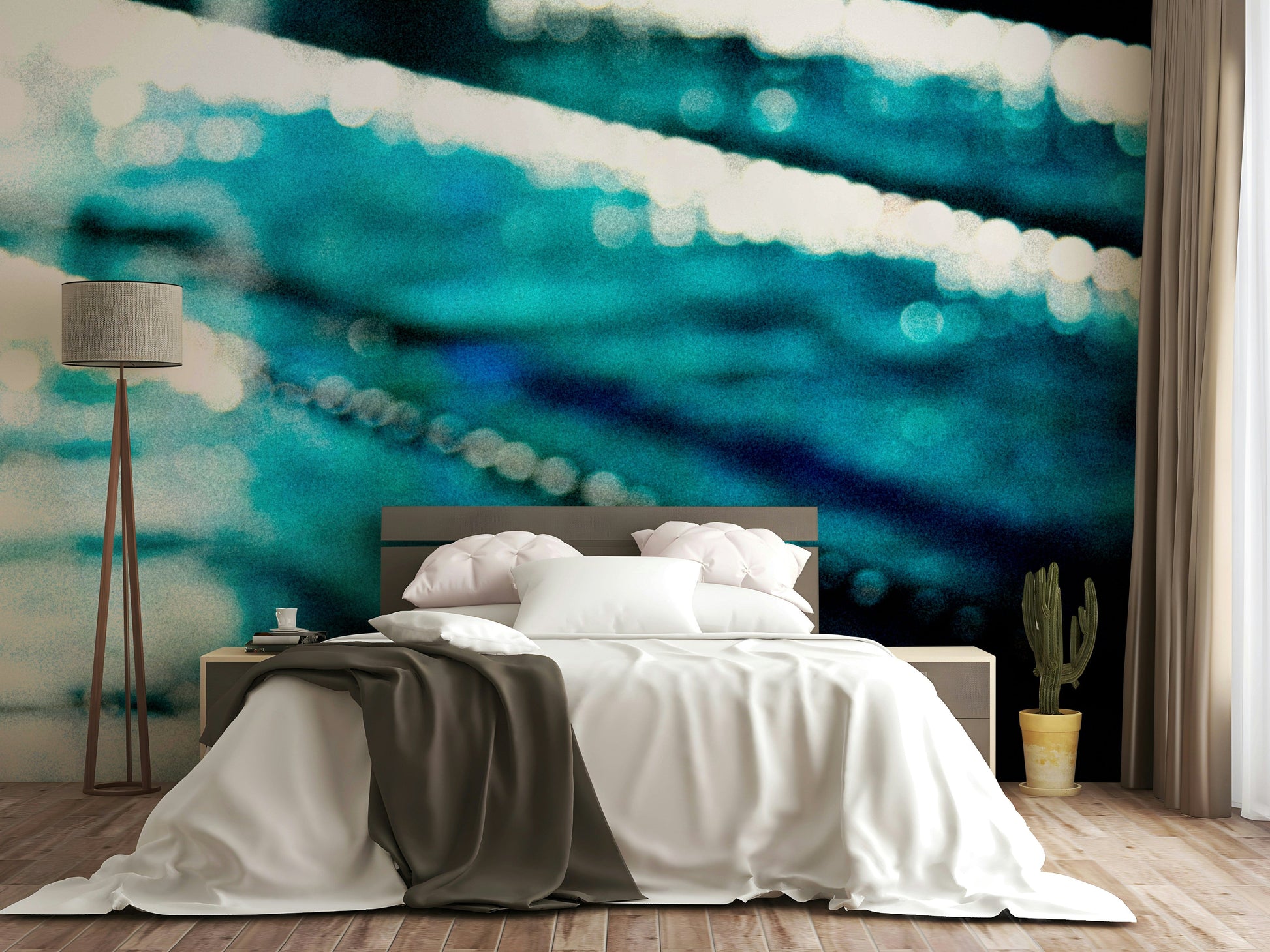 A beautiful wide-angle wall mural of a swimming pool.

