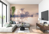 Serene Reflections water scene wall mural, calming tones and natural beauty.