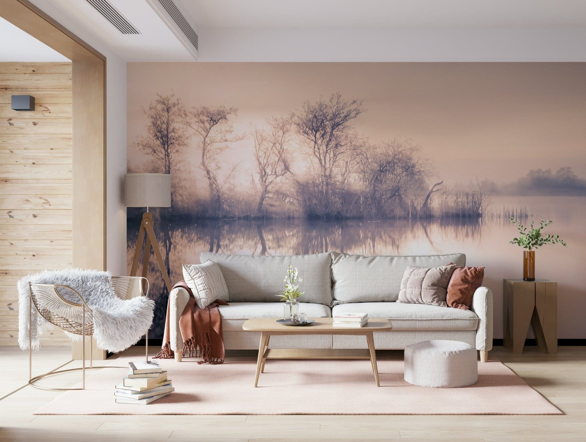 Serene Reflections wall mural capturing a foggy waterscape.