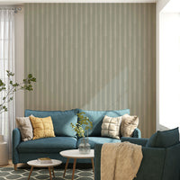 Minimalist striped wallpaper in sage and ivory hues

