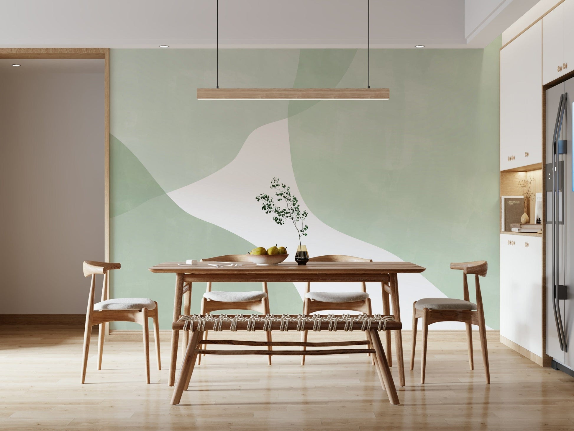 An artistic soft focus mural on minimalist wallpaper.