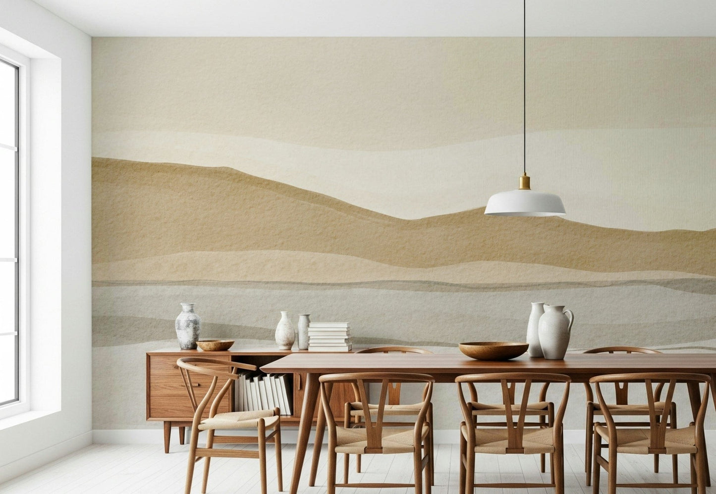 Beautiful tonal landscape mural showcasing the Serene Sandscape painting.
