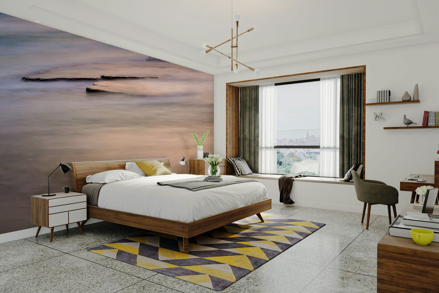 A beautiful coastal scene wallpaper mural with ocean waves.

