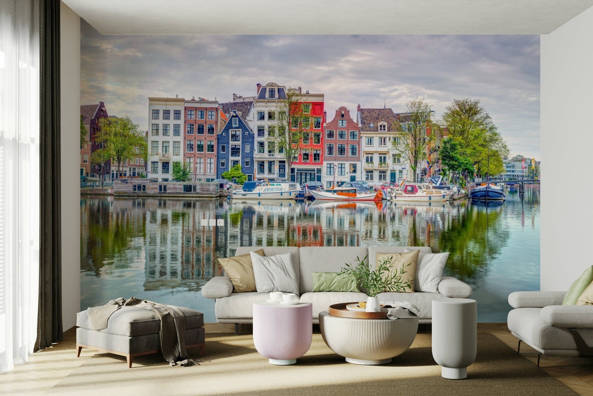 Cityscape wall mural of Amsterdam canal view

