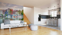 Serene reflections wall mural featuring Amsterdam scene

