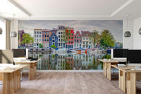 Scenic Amsterdam canal wallpaper with reflections


