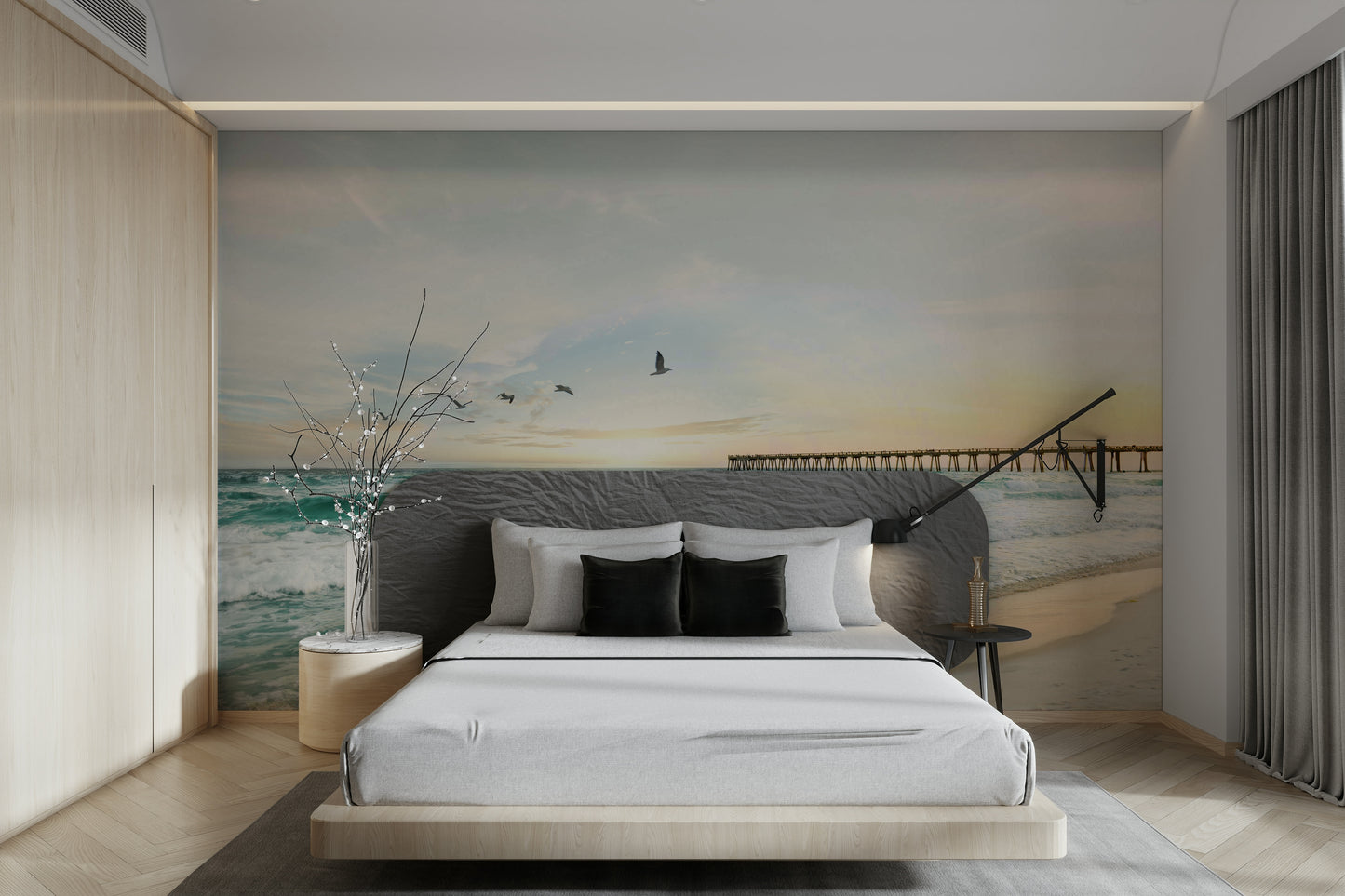 Sunset and ocean design in Serene Sunset Seascape wall mural.

