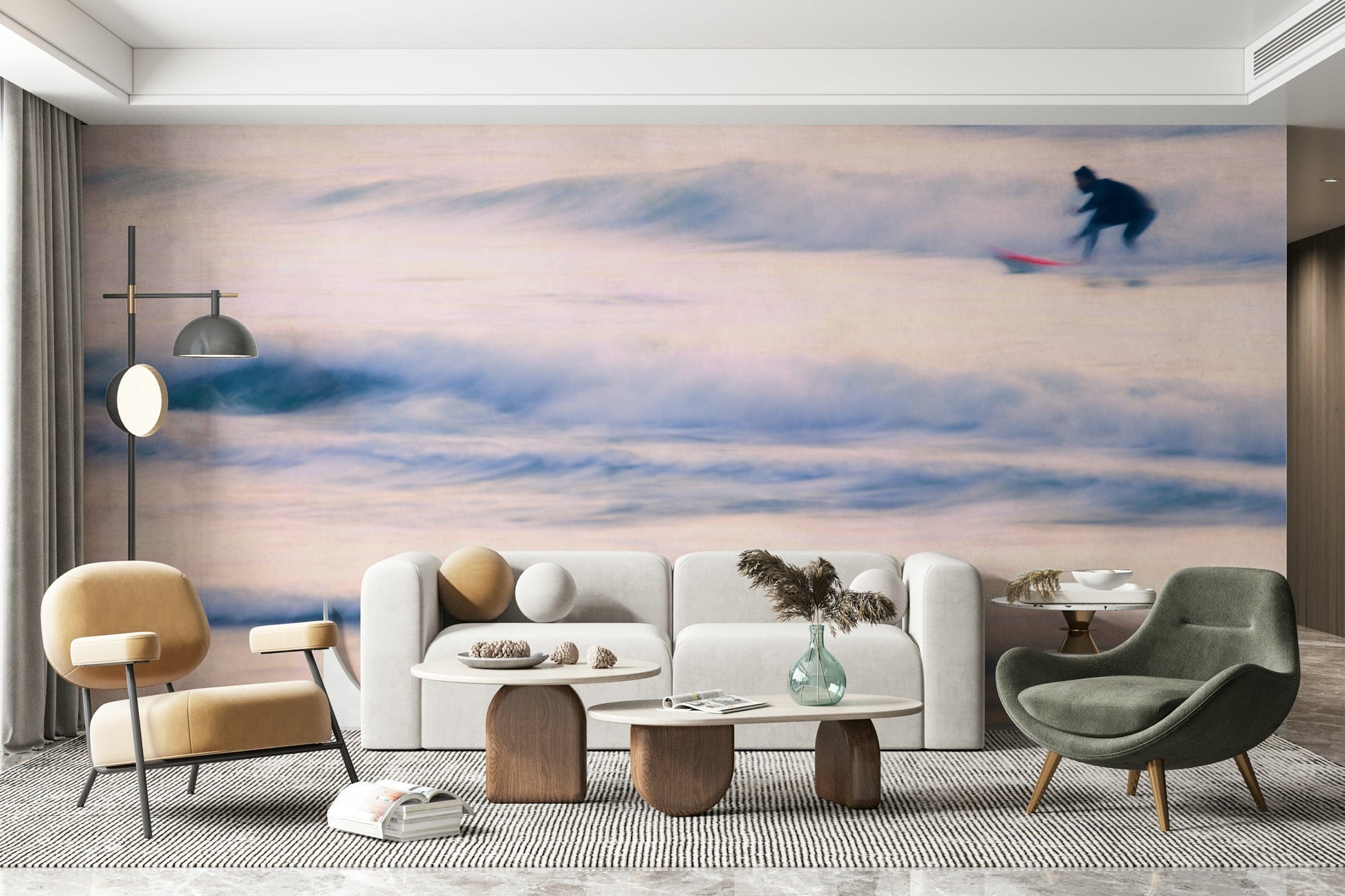 The wallpaper is used as a feature wall in a bedroom.

