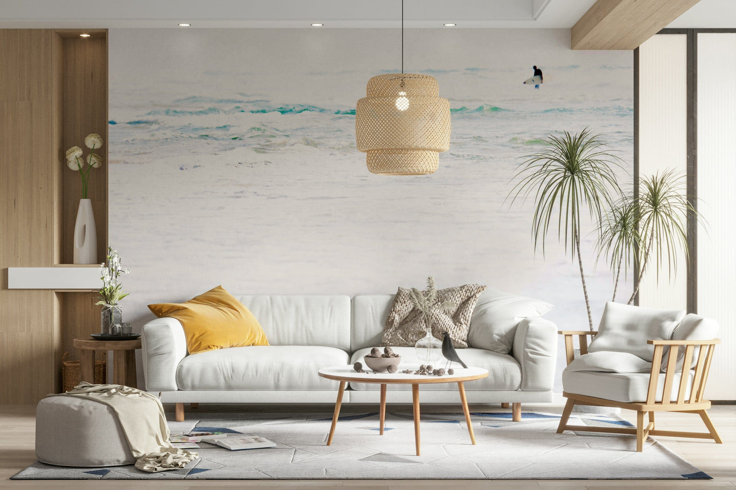A beautiful tropical beach wall mural for a living room.


