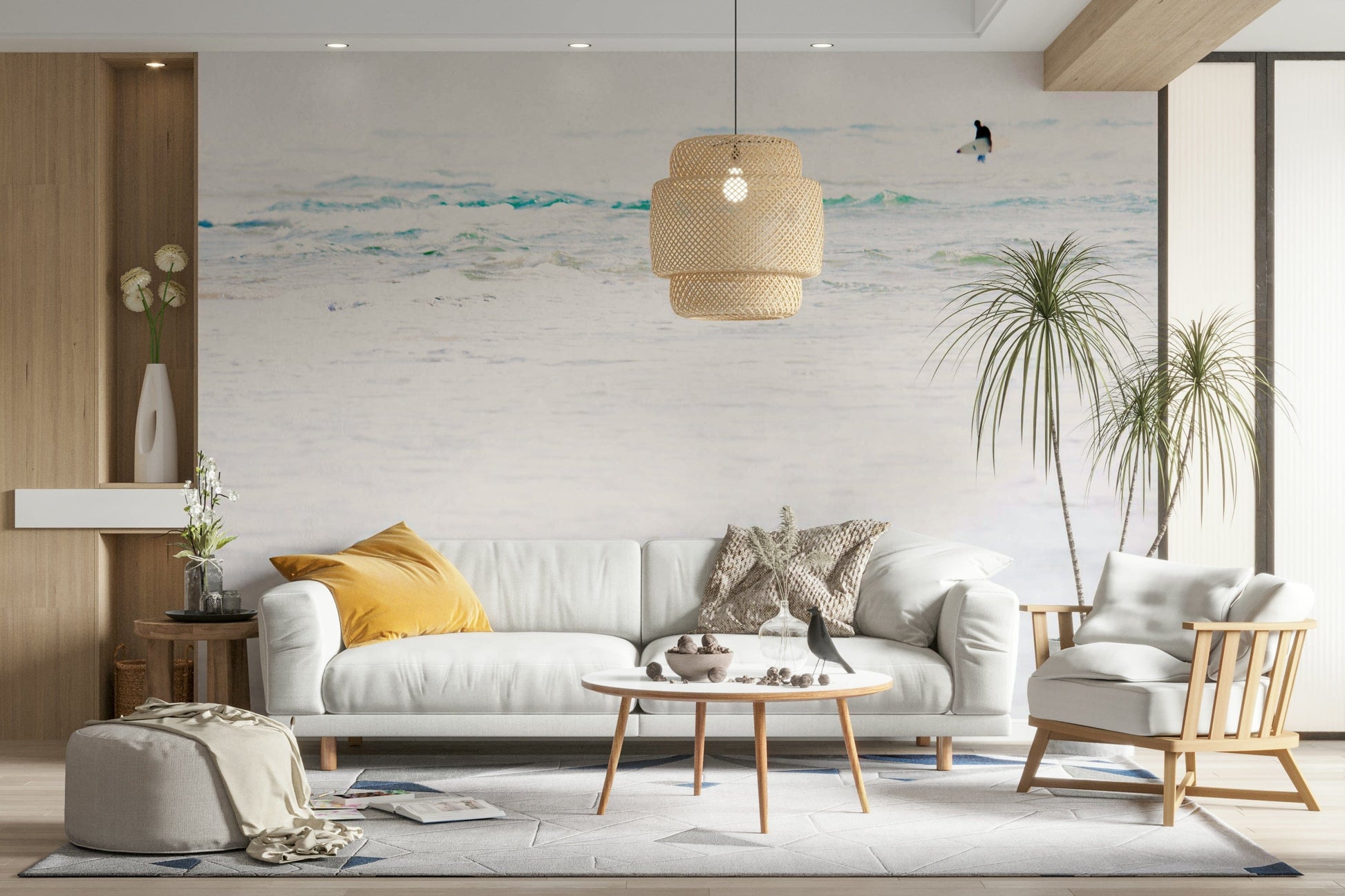 A beautiful tropical beach wall mural for a living room.

