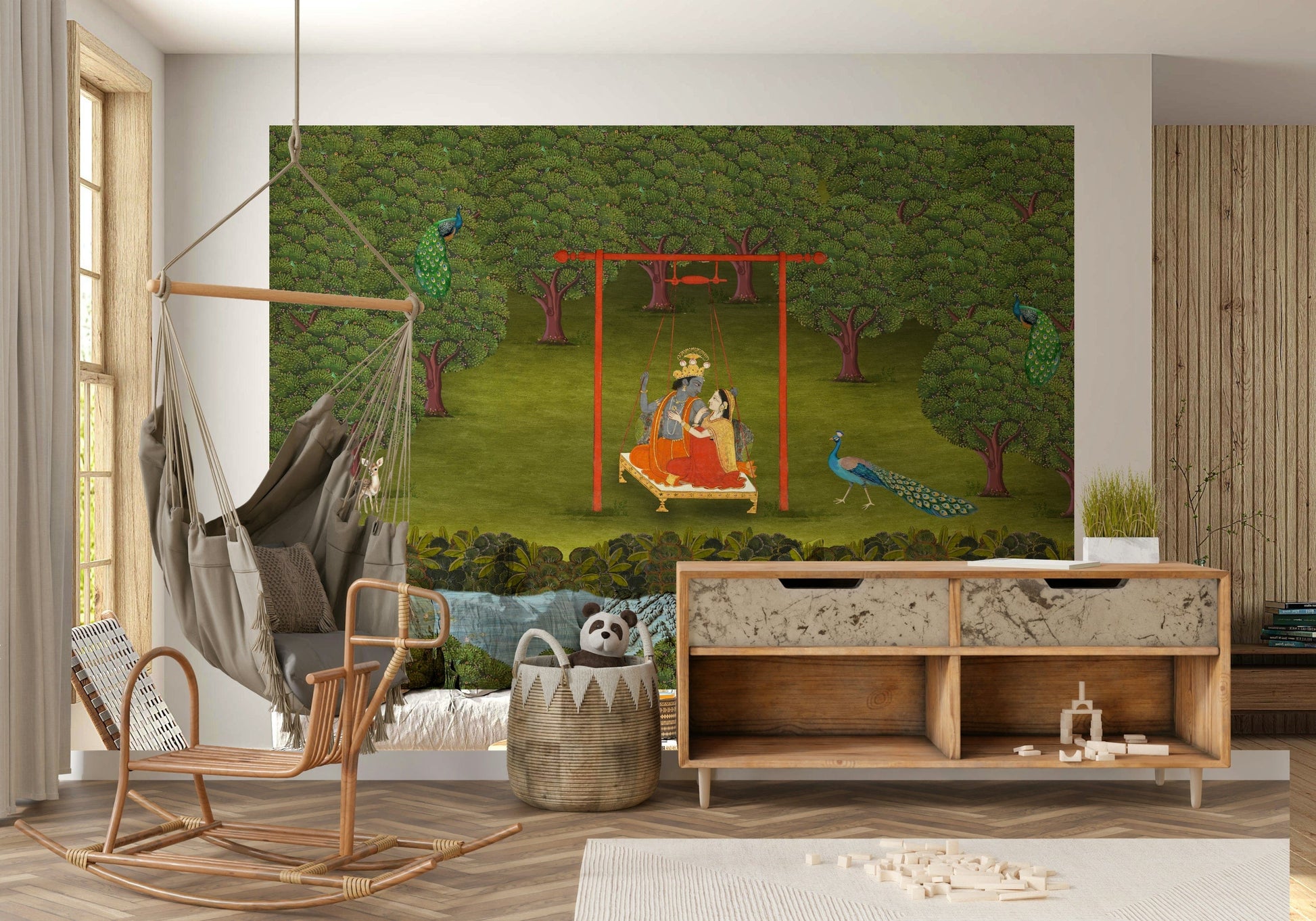 High-quality landscape mural with a serene garden theme for a guest room.