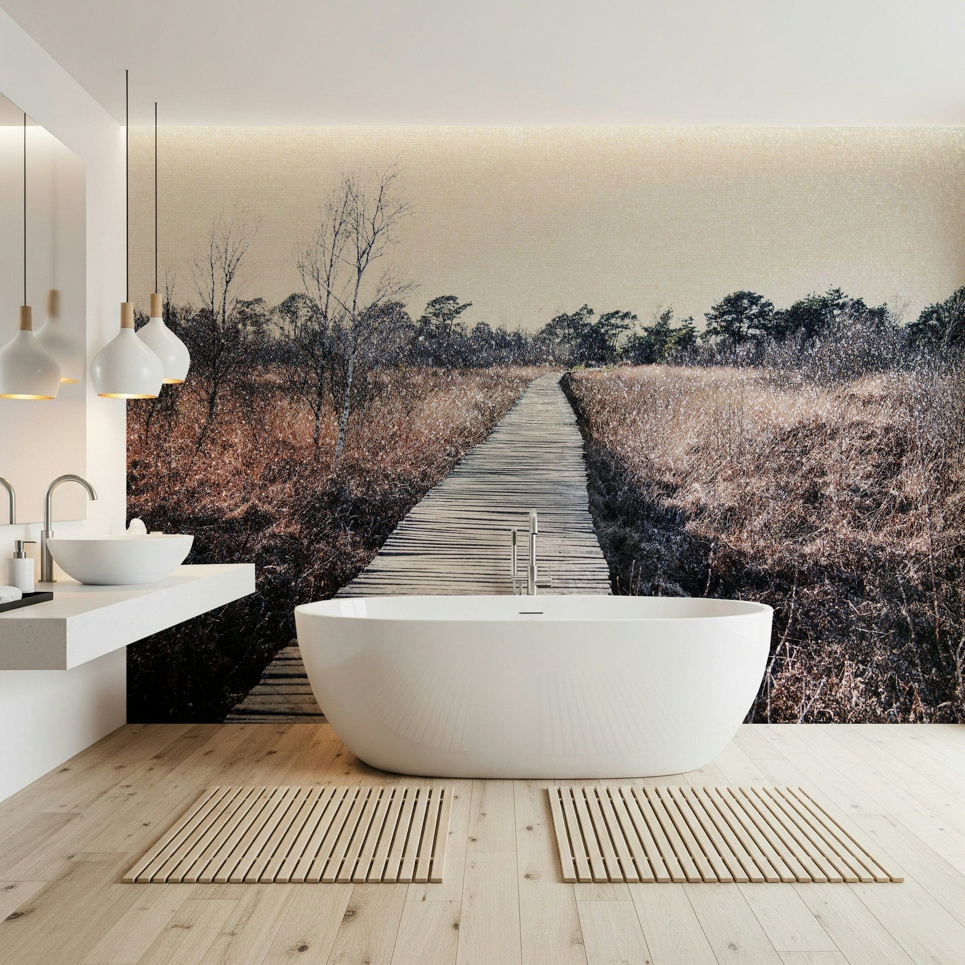 Minimalist nature wallpaper featuring soft beige and cream tones for a peaceful bedroom.