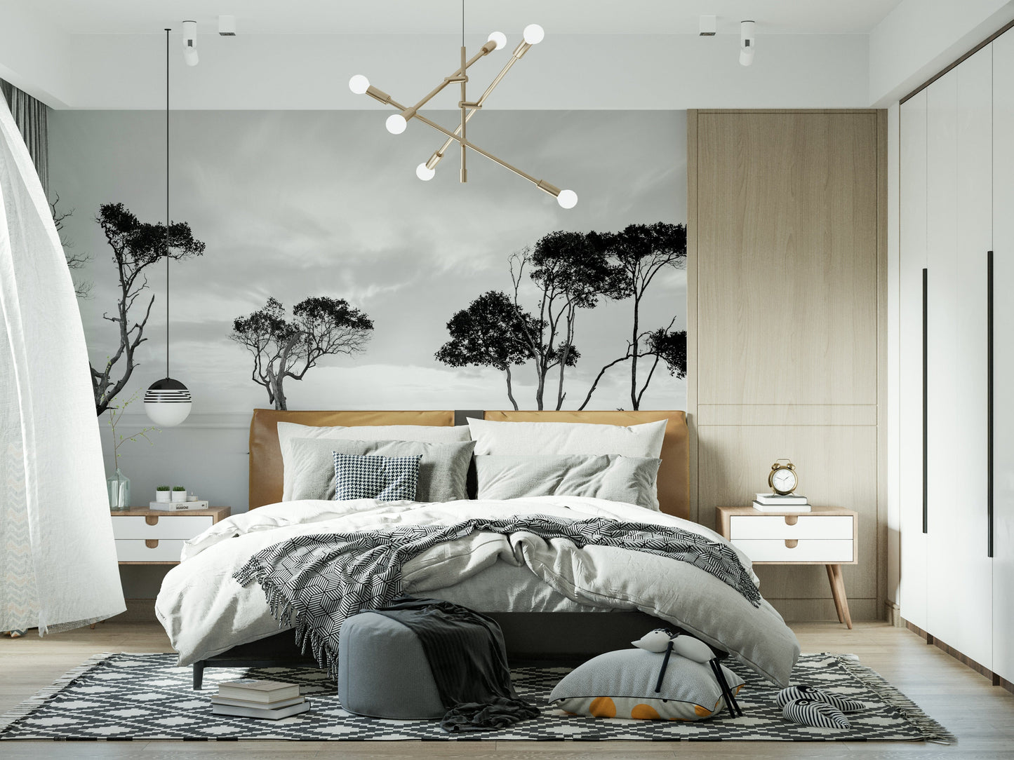 A serene black and white tree wall mural for your decor.

