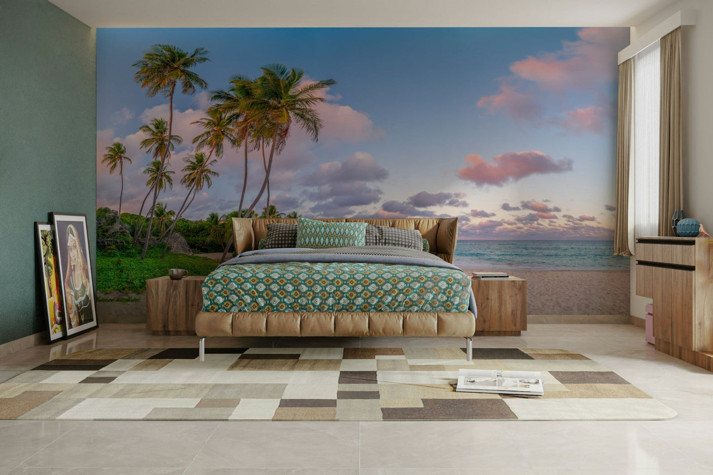 Coastal sunset mural wallpaper for peaceful interiors.

