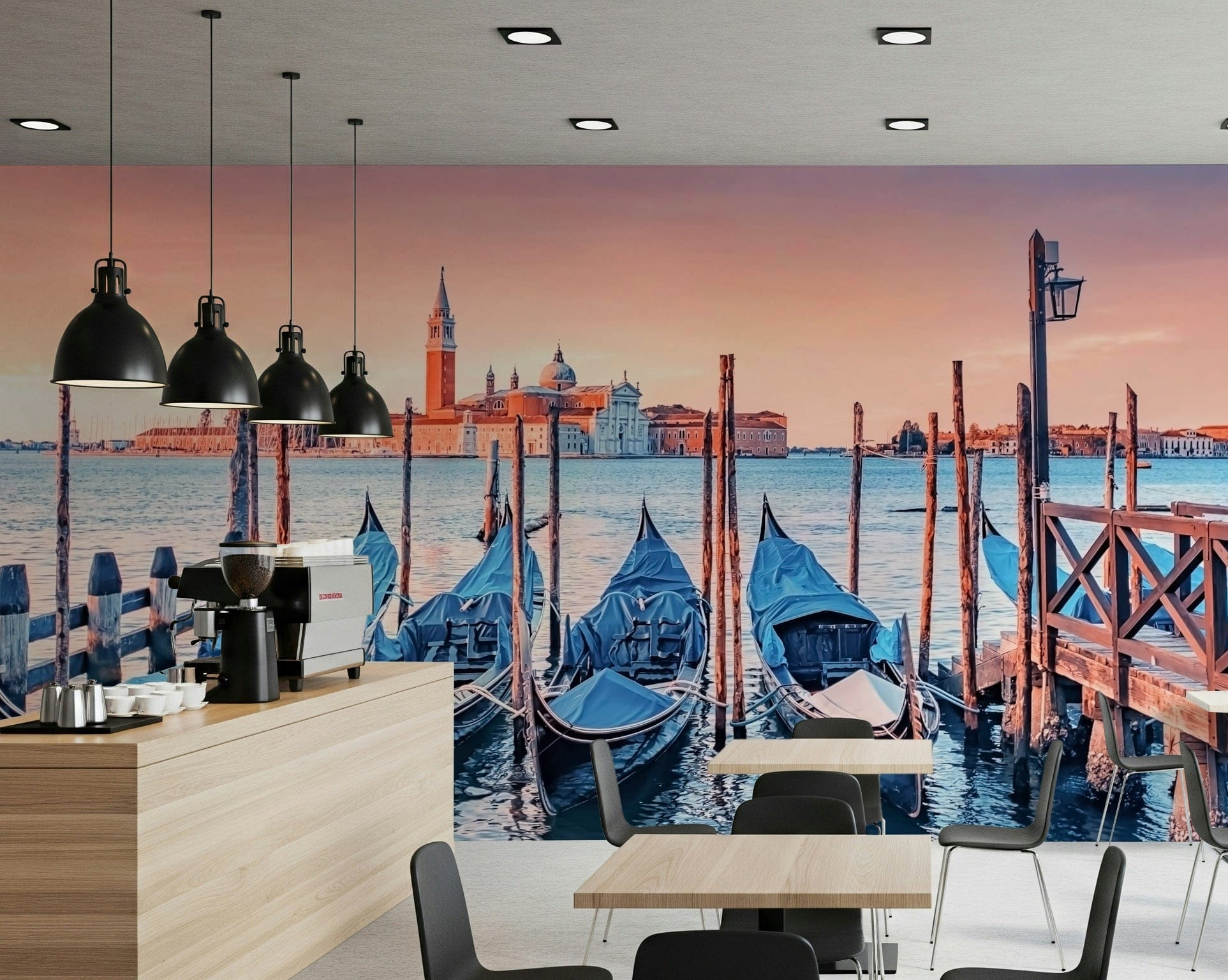 Venice canal mural in hallway, modern home styling in colour