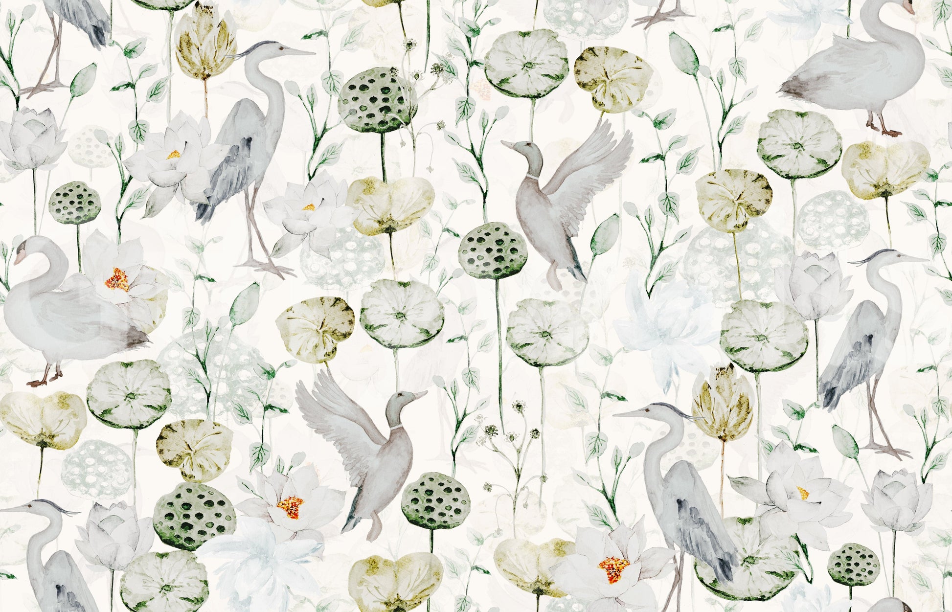 Aesthetic Water Garden Serenity wall mural, watercolor, calming neutrals.