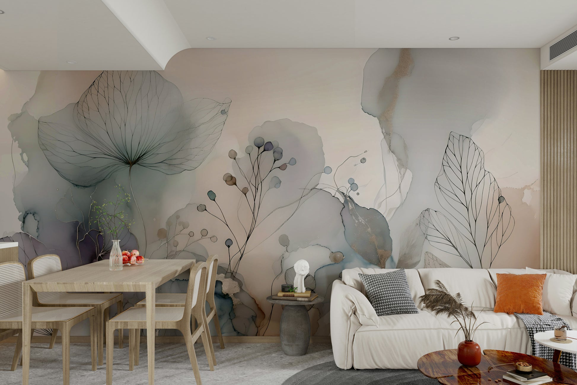 Light pink blossom wallpaper for peaceful interiors

