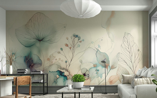 Wall mural with whimsical shapes and colors

