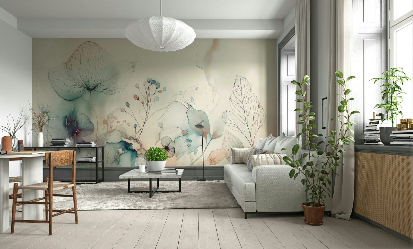 Wall mural with whimsical shapes and colors

