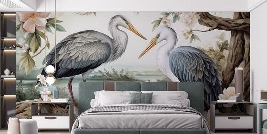 Scenic heron wallpaper mural for nature-inspired walls