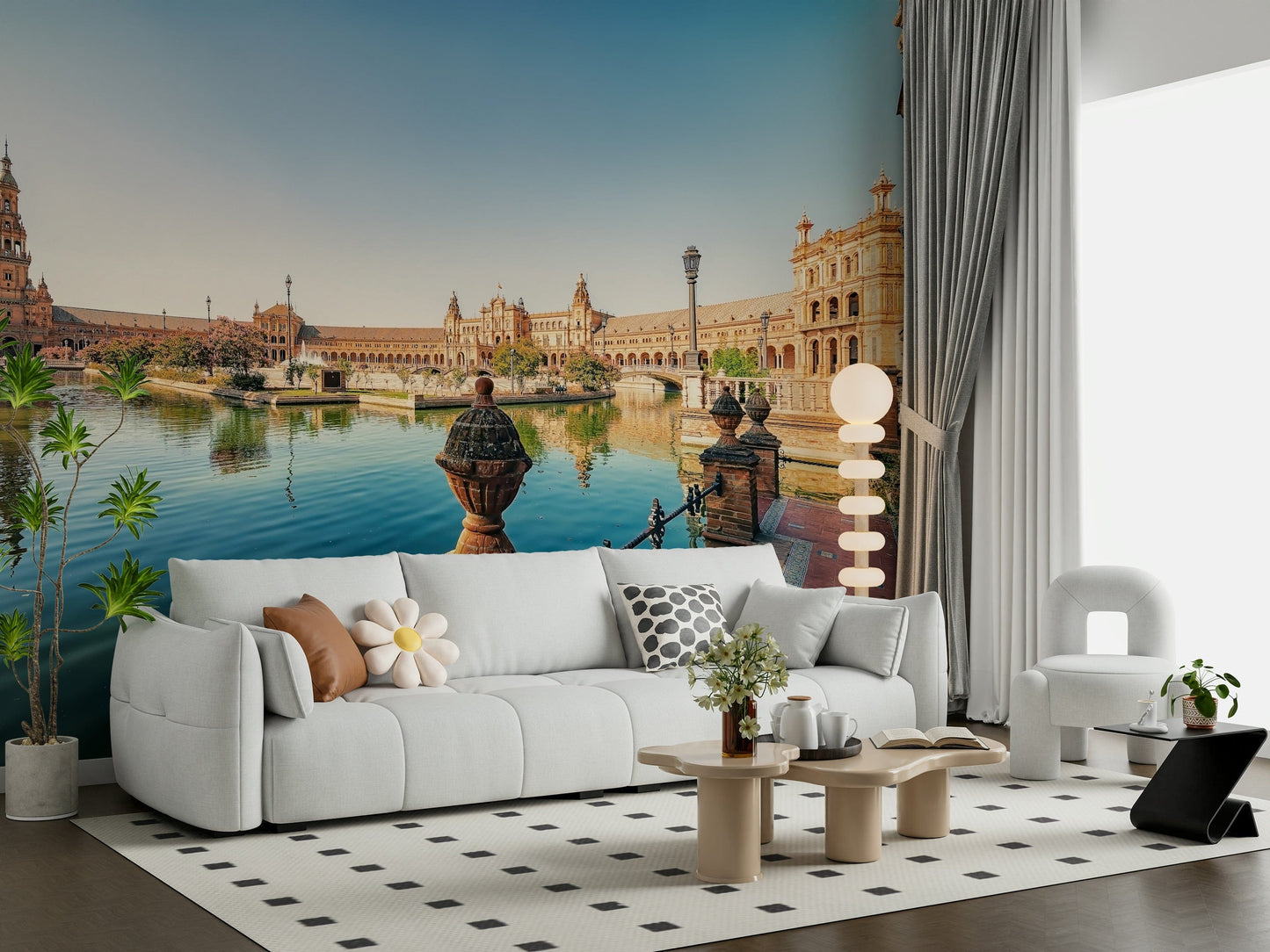 Sunlit bridge reflections Seville Serenity grand landmark wall mural.