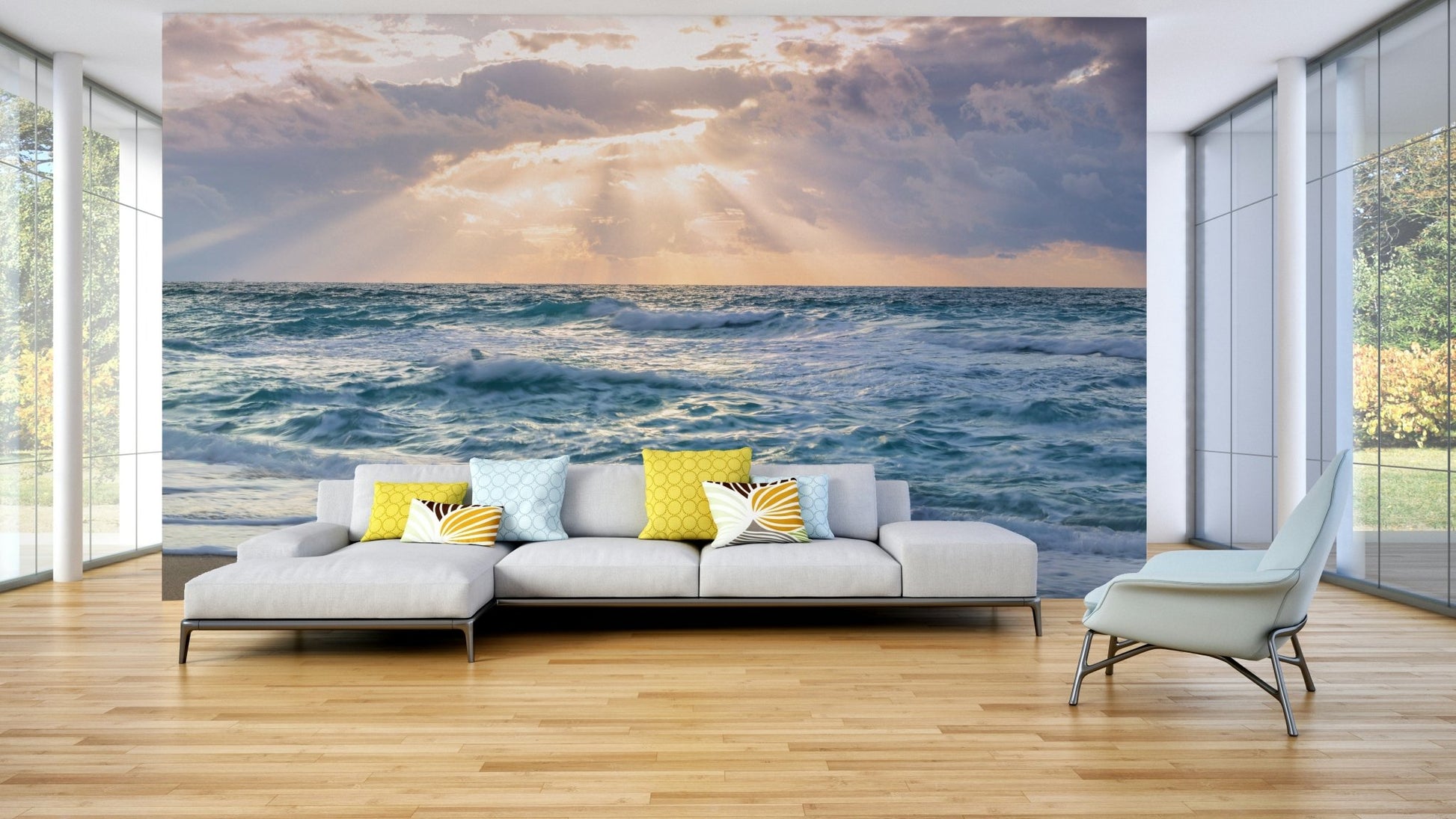 Soft twilight colors in ocean mural design

