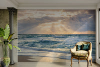 Beautiful ocean sunset mural with twilight colors

