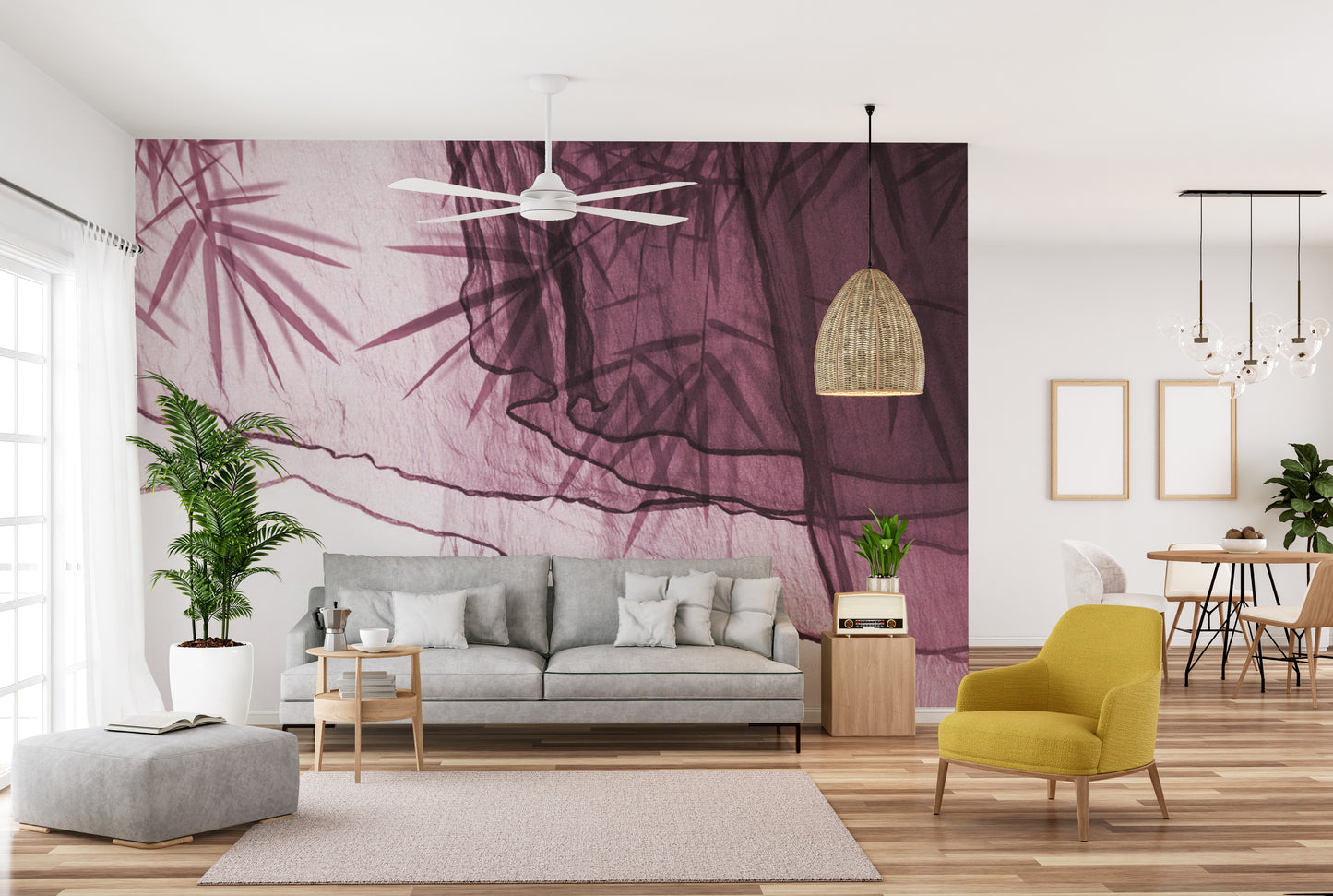 Soft botanical sheer fabric with layered textures
