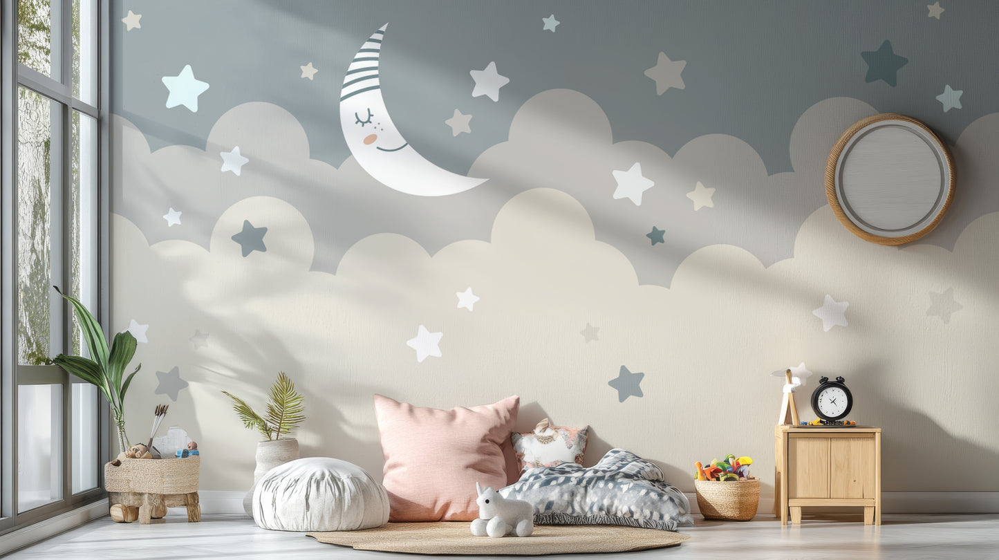 Shining Stars With Moon Children Wallpaper Murals - Giffywalls