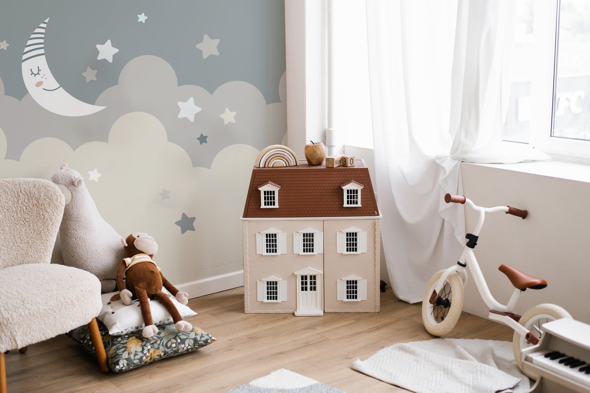 Whimsical night sky wallpaper with stars