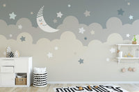 Dreamy cloud and star mural wallpaper