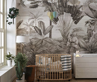 Bold jungle scene mural featuring a shooter for unique interiors.
