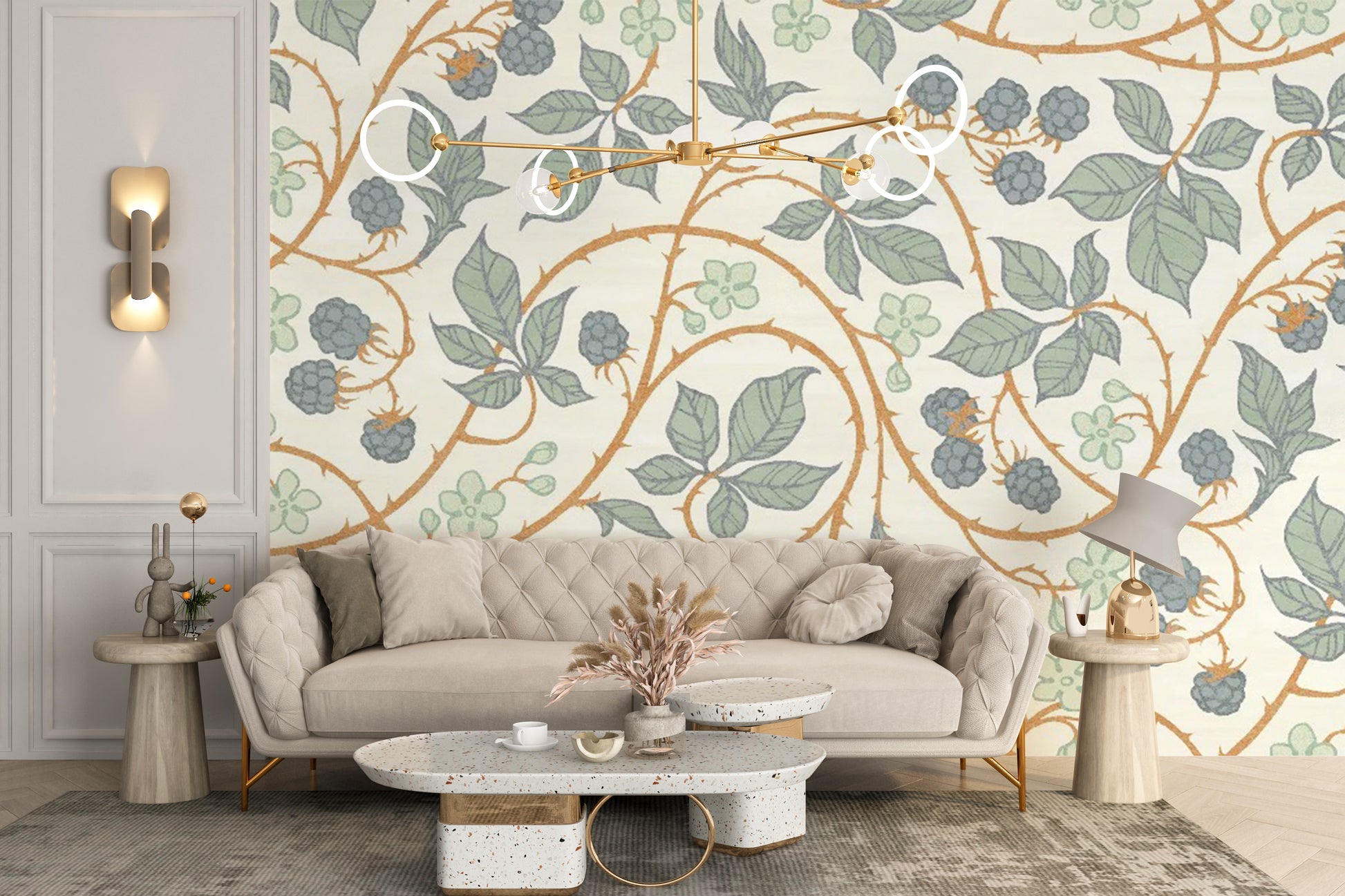 Trendy blackberry leaves wallpaper in color
