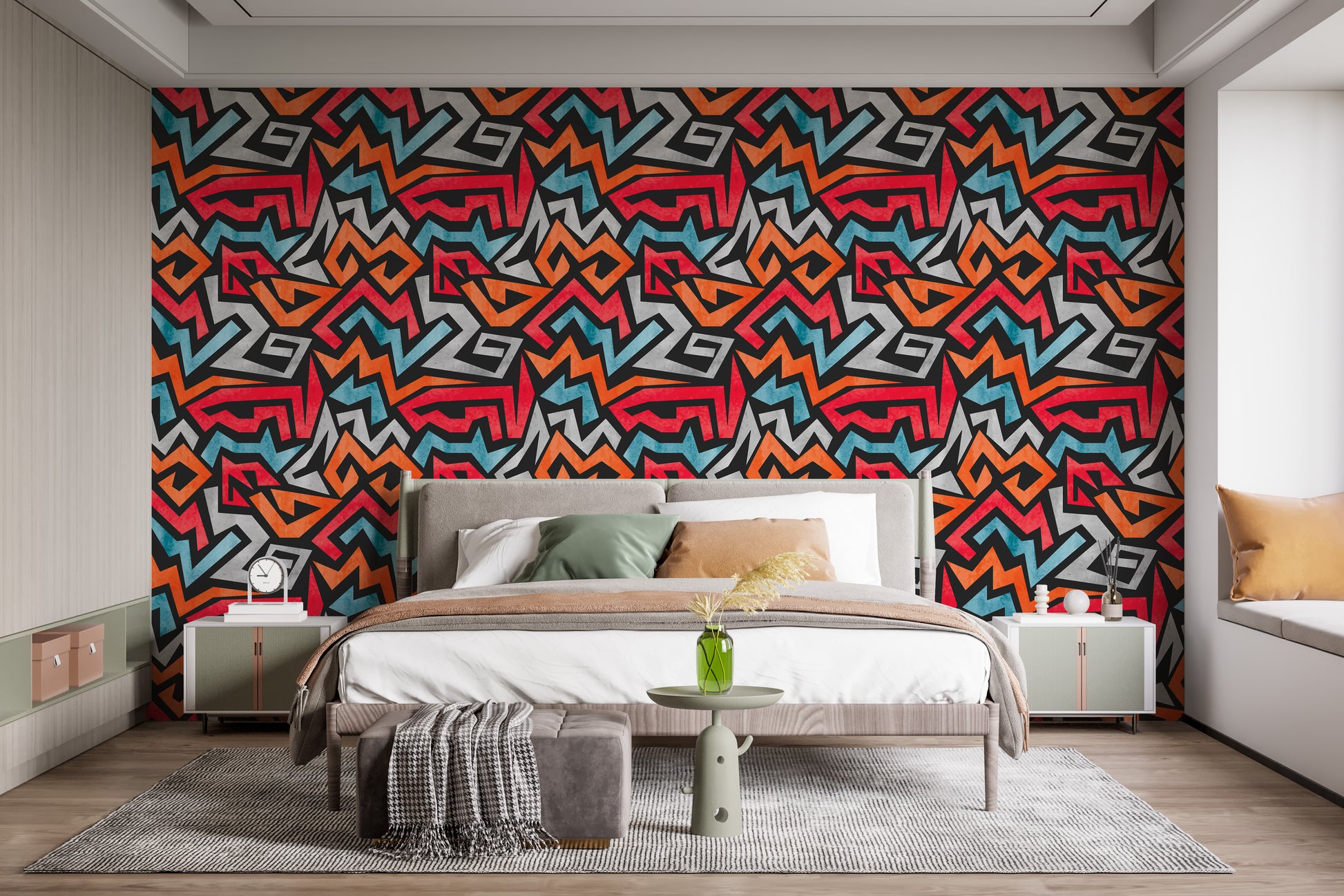 Creative colorful graffiti seamless wallpaper for statement walls.