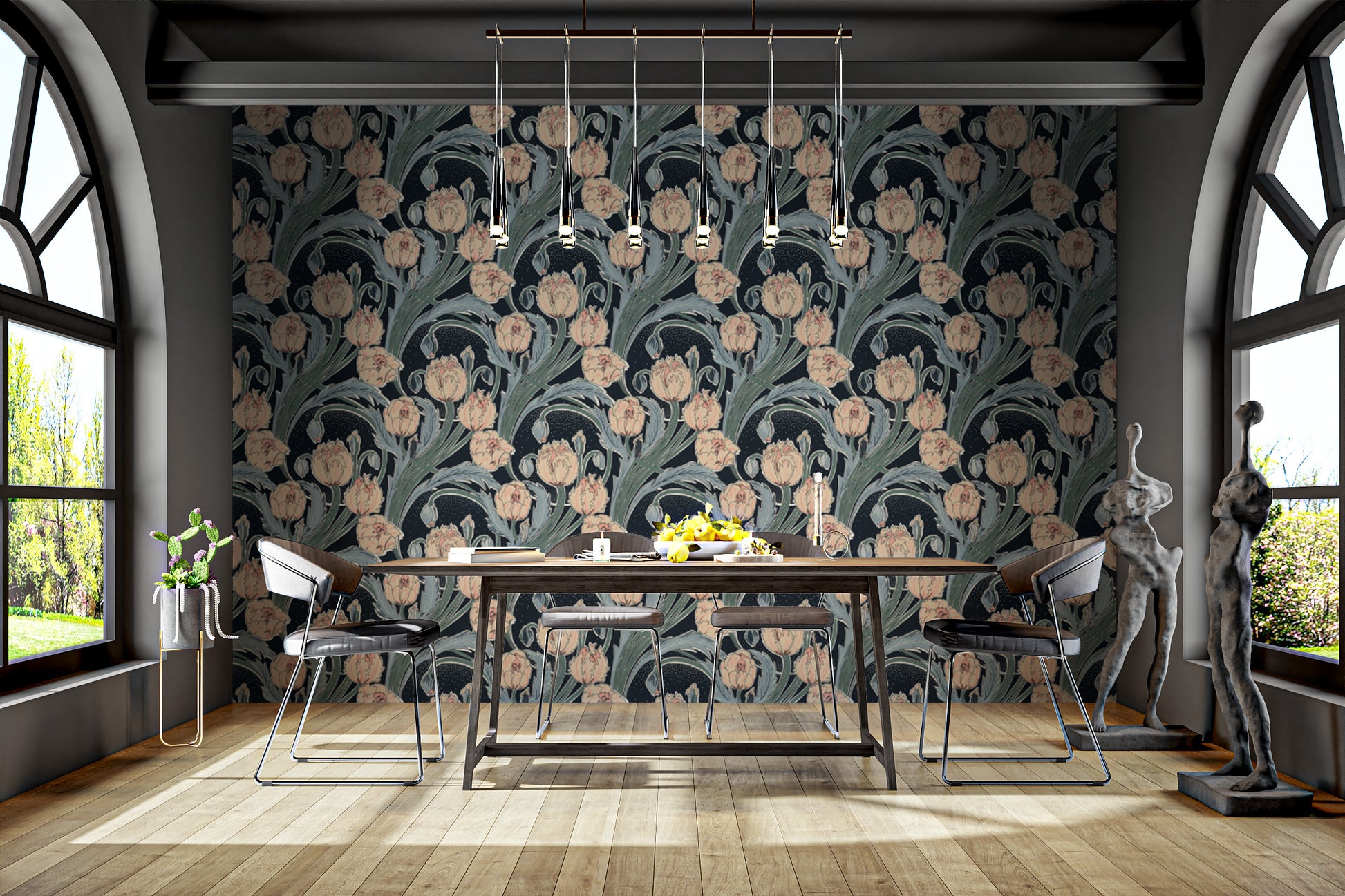 Artistic Moonlit Tulip wallpaper for dreamy, elegant interiors.
