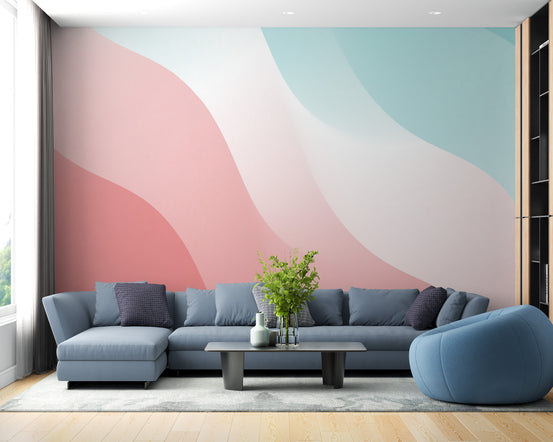Pink & Blue Wavy Shades Wallpaper for living rooms